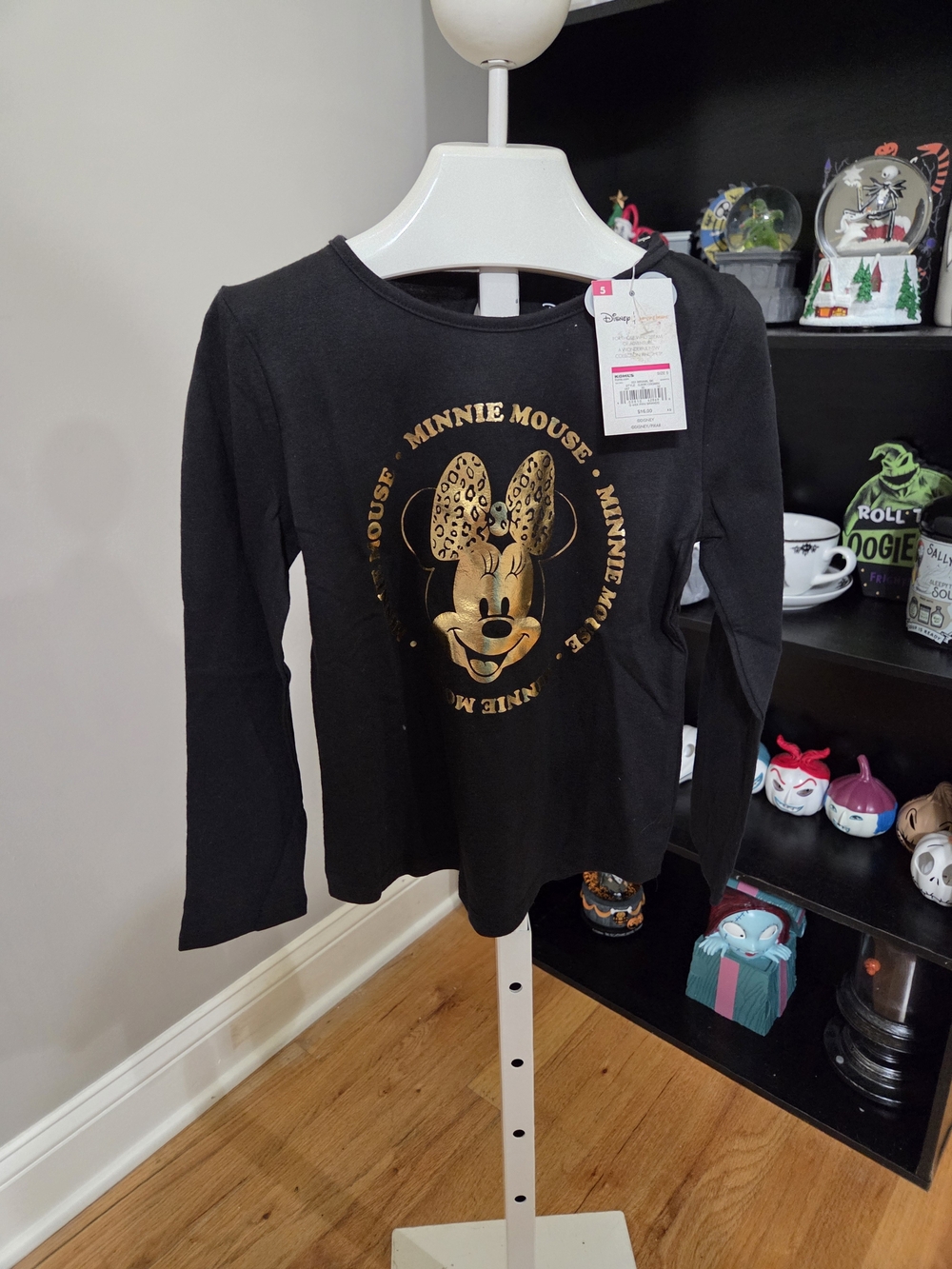 Disney Black Long-Sleeve Tee with Gold Minnie Mouse Graphic